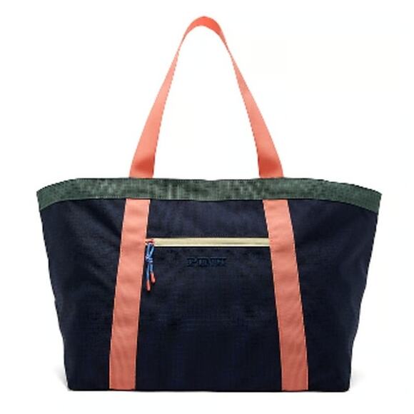 NEW PINK Victoria's Secret Large Blue Green Pink Weekender Tote Travel Beach Bag - Picture 1 of 5